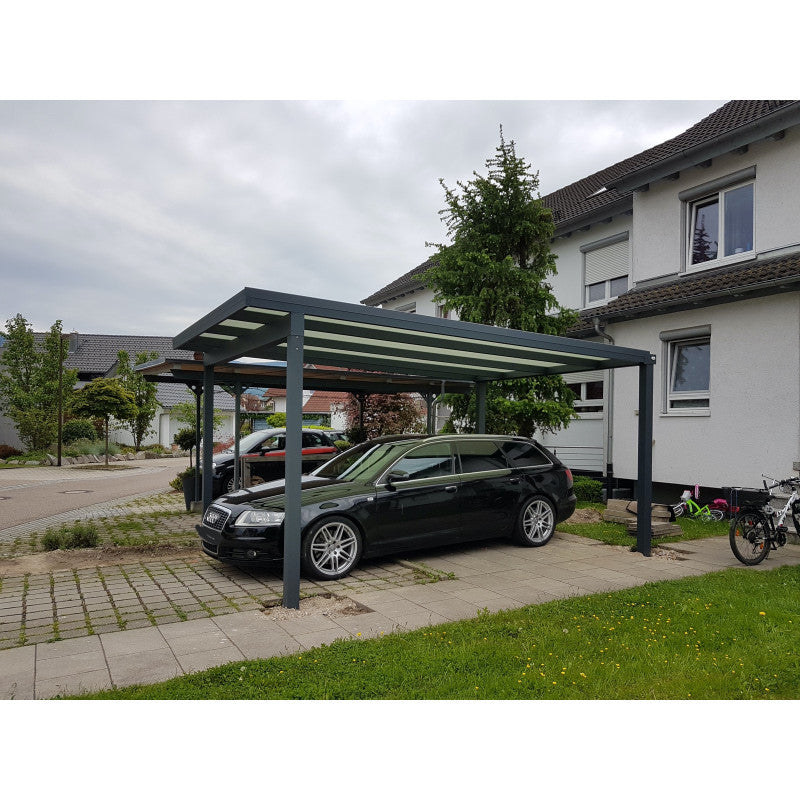 Breite: 7,00 m | ALU Carport / Flachdach mit Stegplatten (Tiefe wählbar)