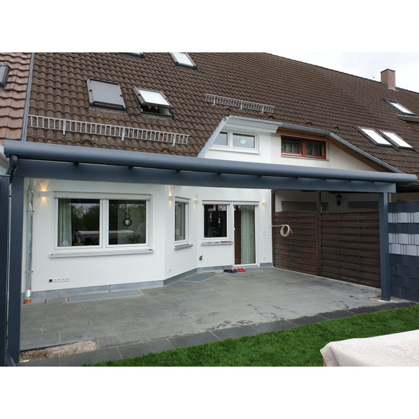 Breite: 3,00 m | TCC Terrassenüberdachung mit Überstand VSG–Glas 8,76 mm (Tiefe wählbar)
