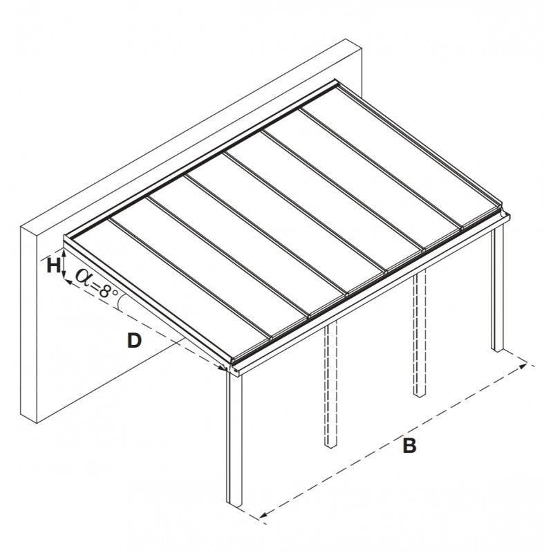 Breite: 6,00 m | TCC Terrassenüberdachung mit VSG–Glas 8,76 mm (Tiefe wählbar)